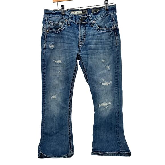 BKE Carter Jeans Mens 32 (32x31 ACTUAL) Bootcut Blue Denim Distressed UTILITY - Picture 2 of 14